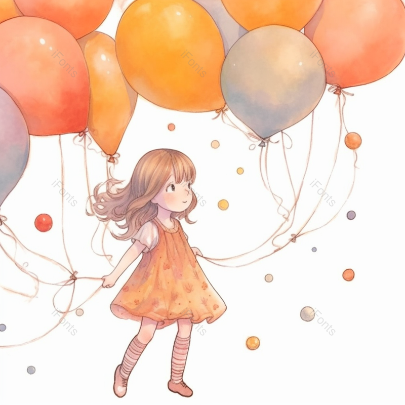 黄头发一个女孩小孩一手一把气球欢乐气球飘起来纯洁可爱插画,插画/手绘图,插画/手绘图库,插画/手绘图下载,插画/手绘